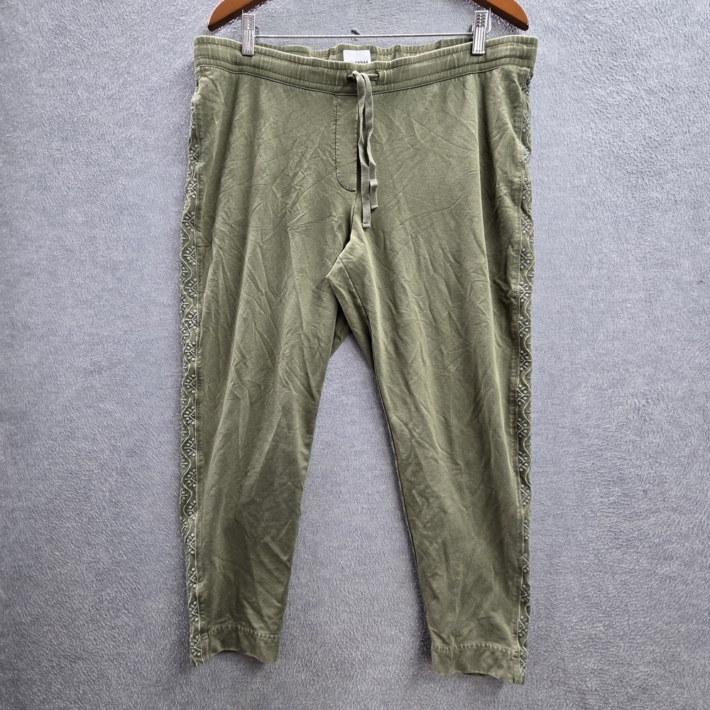 J. Jill Women Pants MP PETITE Green Embroidered Sweatpants Relaxed 23" Inseam